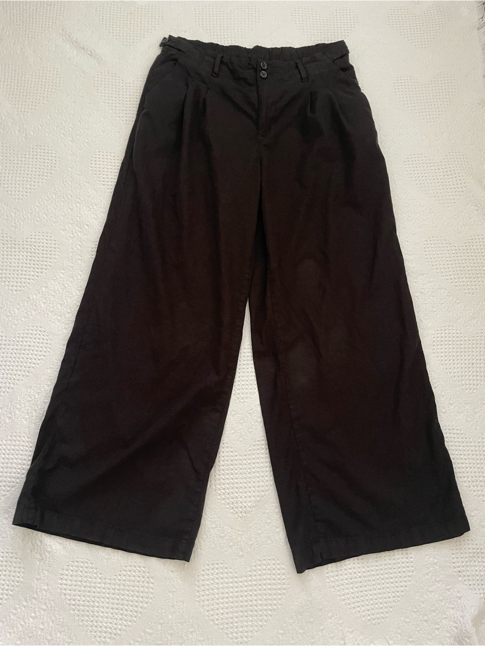 American Eagle Wide Leg Trouser Pants Linen Blend Size 8 Black